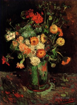 Vase with Zinnias and Geraniums Vincent van Gogh Impressionism Flowers Oil Paintings